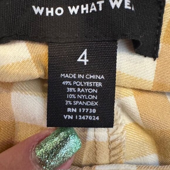 Who What Wear Womens Mustard & White Gingham Checkered Pants Size 4 - Picture 6 of 9